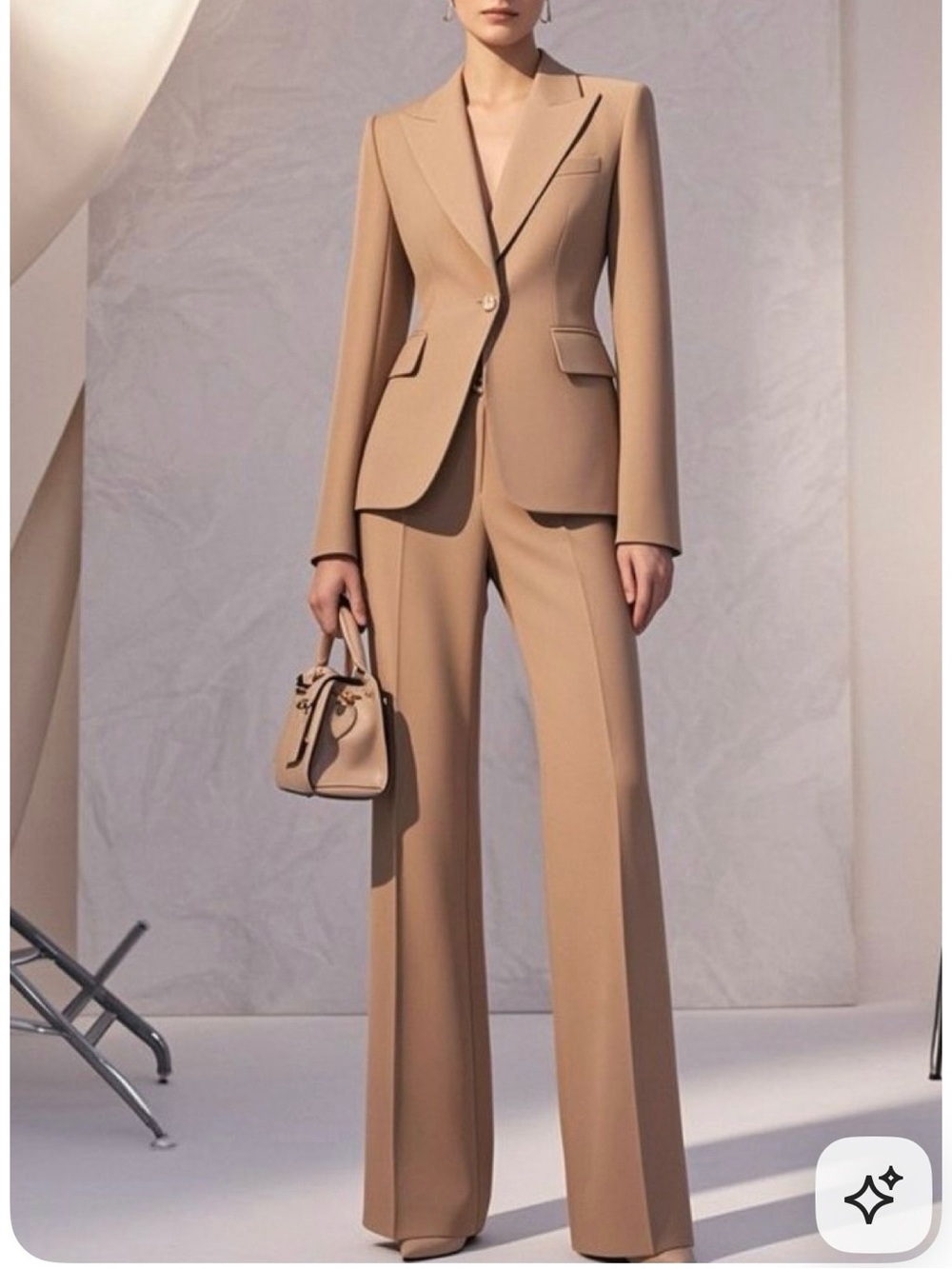 Vintage Express Women's Single-Button Camel Blazer